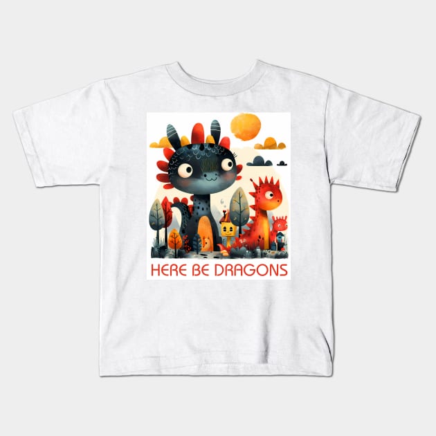 Here be dragons Kids T-Shirt by Polyshirt